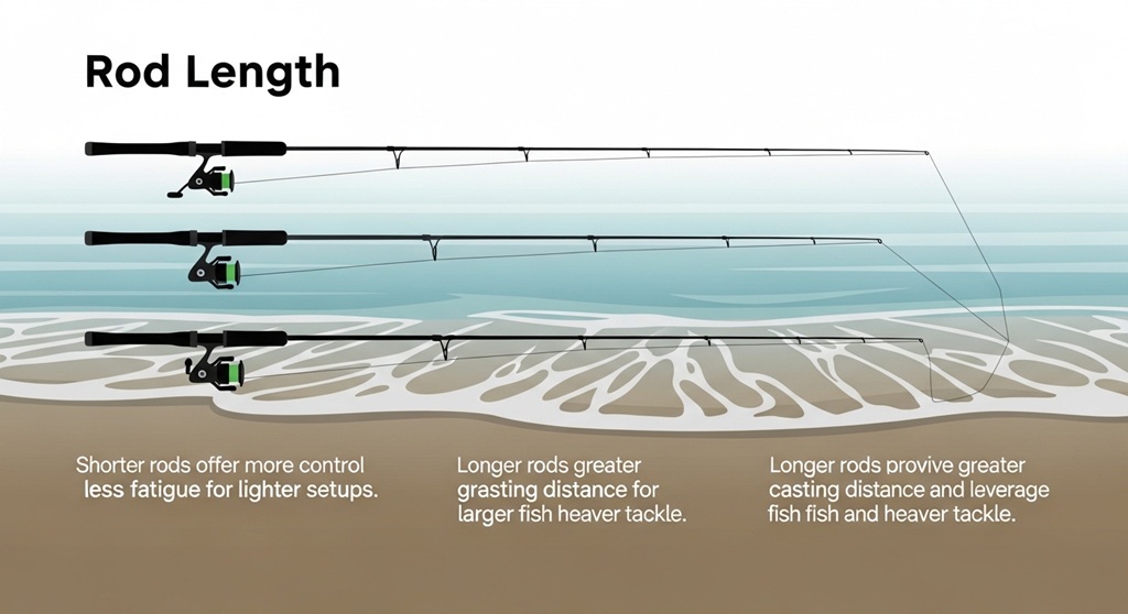 angler casting long surf rod from sandy beach shoreline