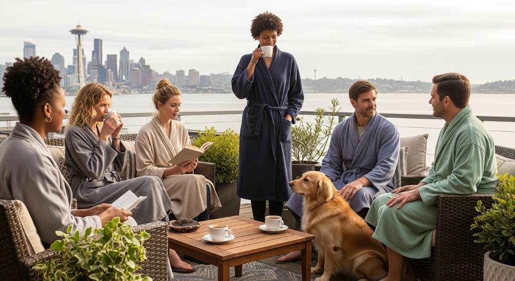 Minimalist home setting with soft breathable cotton robe in Seattle