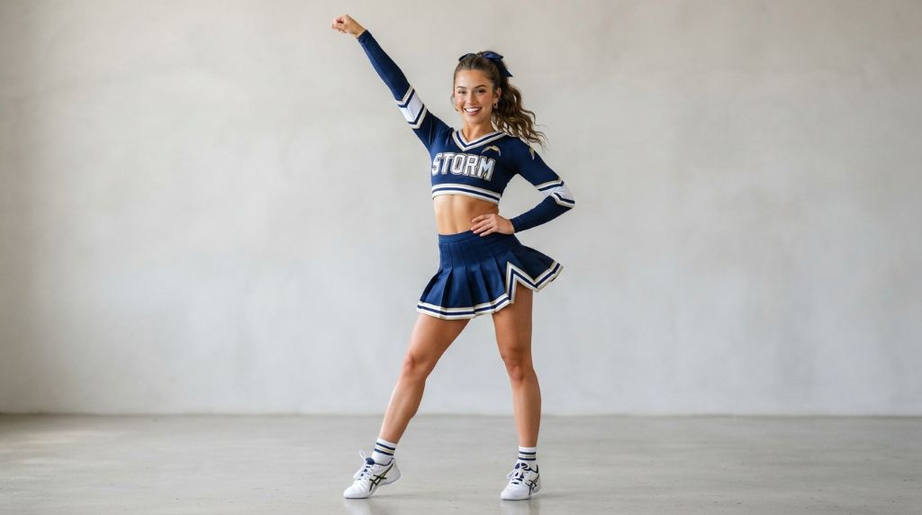 Sporty skirt and fitted top styled like a cheerleader outfit