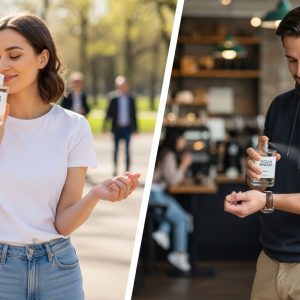 Woman matching casual outfit with affordable perfume
