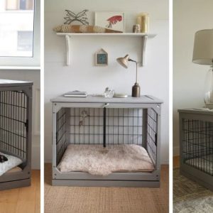 Modern dog crate furniture blending with stylish living room interior
